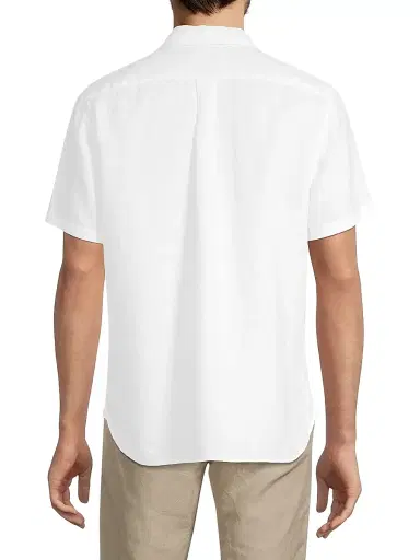 Vince Men's Linen Short-Sleeve Button-Front Shirt - Optic White - Size Small | Thumbnail 5