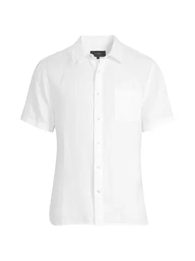 Vince Men's Linen Short-Sleeve Button-Front Shirt - Optic White - Size Small | Thumbnail 1