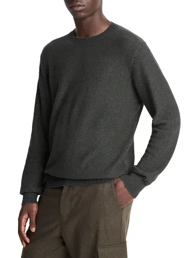 Vince Men's Geo Jacquard Long-Sleeve Crewneck Sweater - Driver Green Coastal - Size XL | Thumbnail 3