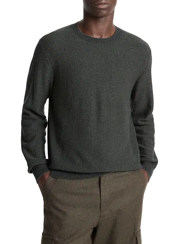 Vince Men's Geo Jacquard Long-Sleeve Crewneck Sweater - Driver Green Coastal