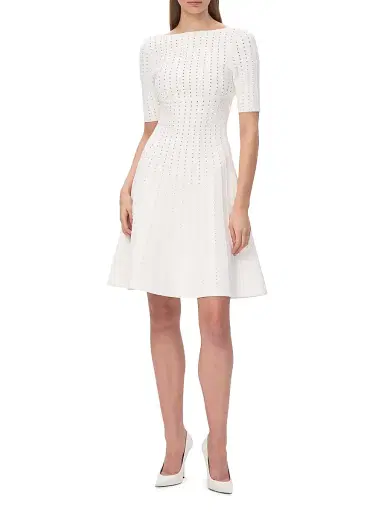 Hervé Léger Women's The Donna Pointelle-Knit Fit & Flare Minidress - Alabaster - Size XS | Thumbnail 2 Hervé Léger Women's The Donna Pointelle-Knit Fit & Flare Minidress - Alabaster - Size XS | Thumbnail 2