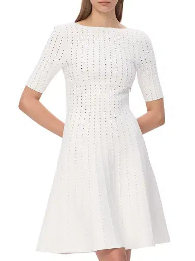 Hervé Léger Women's The Donna Pointelle-Knit Fit & Flare Minidress - Alabaster - Size XS | Thumbnail 4 Hervé Léger Women's The Donna Pointelle-Knit Fit & Flare Minidress - Alabaster - Size XS | Thumbnail 4