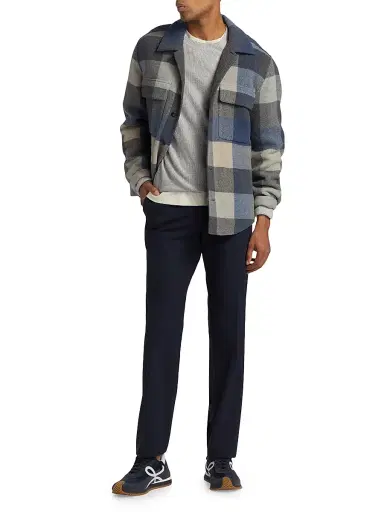 Vince Men's Geo Jacquard Long-Sleeve Crewneck Sweater - Heather Grey Classic Cream | Thumbnail 2