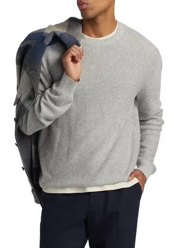 Vince Men's Geo Jacquard Long-Sleeve Crewneck Sweater - Heather Grey Classic Cream | Thumbnail 3