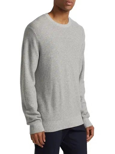 Vince Men's Geo Jacquard Long-Sleeve Crewneck Sweater - Heather Grey Classic Cream | Thumbnail 4