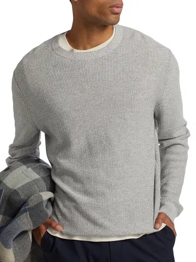 Vince Men's Geo Jacquard Long-Sleeve Crewneck Sweater - Heather Grey Classic Cream | Thumbnail 6