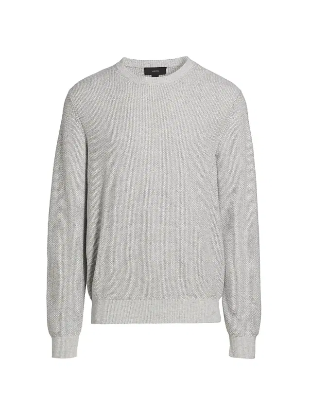 Men's Geo Jacquard Long-Sleeve Crewneck Sweater - Heather Grey Classic Cream