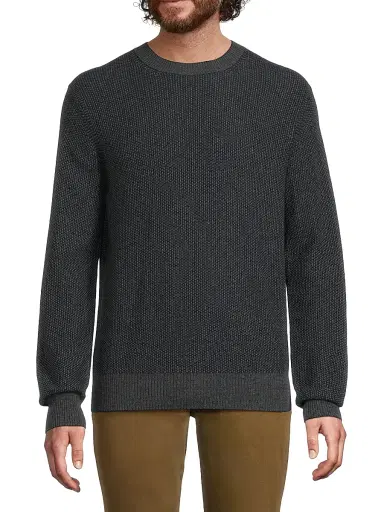 Vince Men's Geo Jacquard Long-Sleeve Crewneck Sweater - Coastal Medium Heather Grey | Thumbnail 3