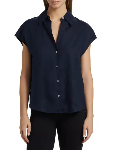 Vince Women's Linen Cap-Sleeve Blouse - Coastal Blue - Size XXS | Thumbnail 3 Vince Women's Linen Cap-Sleeve Blouse - Coastal Blue - Size XXS | Thumbnail 3