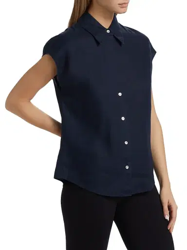 Vince Women's Linen Cap-Sleeve Blouse - Coastal Blue - Size XXS | Thumbnail 4 Vince Women's Linen Cap-Sleeve Blouse - Coastal Blue - Size XXS | Thumbnail 4