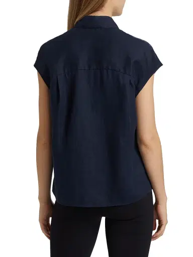 Vince Women's Linen Cap-Sleeve Blouse - Coastal Blue - Size XXS | Thumbnail 5 Vince Women's Linen Cap-Sleeve Blouse - Coastal Blue - Size XXS | Thumbnail 5
