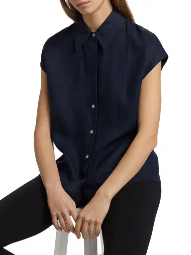 Vince Women's Linen Cap-Sleeve Blouse - Coastal Blue - Size XXS | Thumbnail 6 Vince Women's Linen Cap-Sleeve Blouse - Coastal Blue - Size XXS | Thumbnail 6