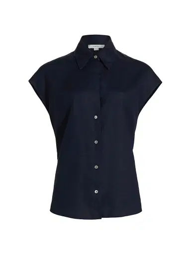 Vince Women's Linen Cap-Sleeve Blouse - Coastal Blue - Size XXS | Thumbnail 1 Vince Women's Linen Cap-Sleeve Blouse - Coastal Blue - Size XXS | Thumbnail 1