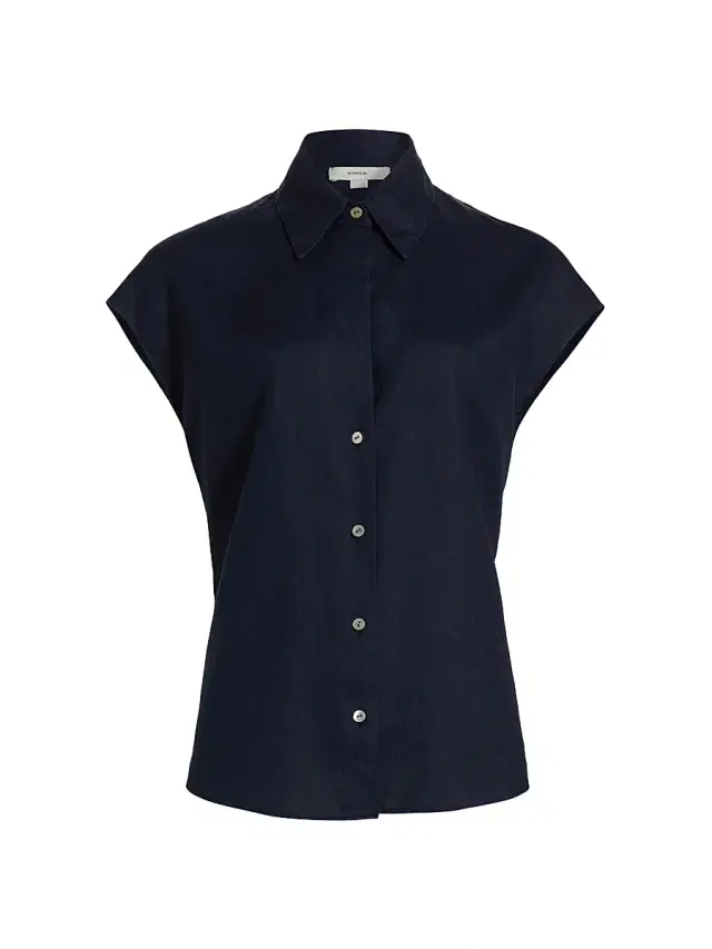 Vince Women's Linen Cap-Sleeve Blouse - Coastal Blue