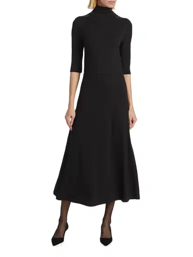 Vince Women's Turtleneck Knit Midi-Dress - Black | Thumbnail 2 Vince Women's Turtleneck Knit Midi-Dress - Black | Thumbnail 2