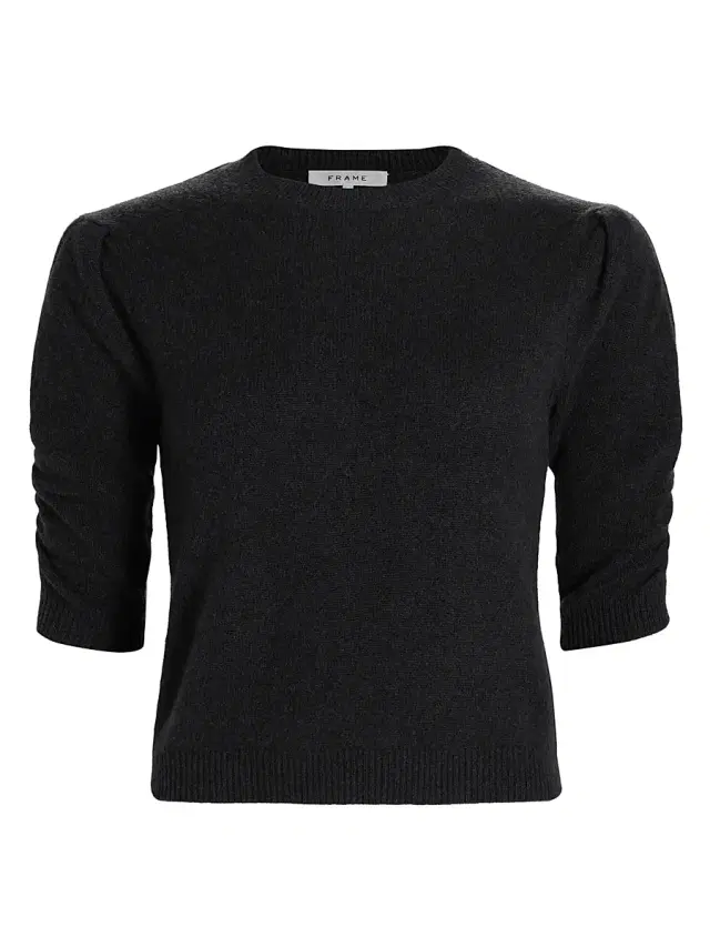 FRAME Women's Ruched Sleeve Cashmere-Wool Sweater - Noir