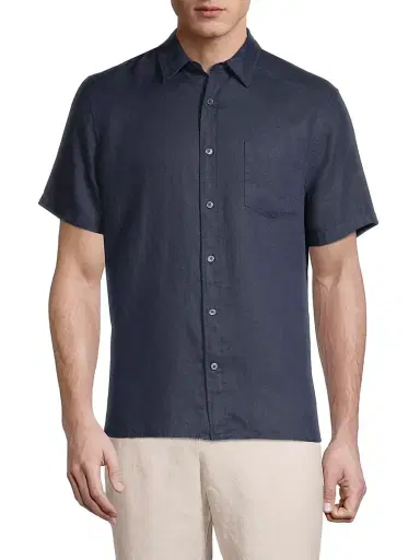 Vince Men's Linen Short-Sleeve Button-Front Shirt - Coastal - Size XL | Thumbnail 3