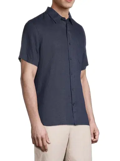 Vince Men's Linen Short-Sleeve Button-Front Shirt - Coastal - Size XL | Thumbnail 4