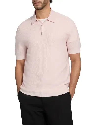 Vince Men's Textured Wool-Cotton-Blend Jacquard Polo Shirt - Paradise Classic Cream - Size XL | Thumbnail 3