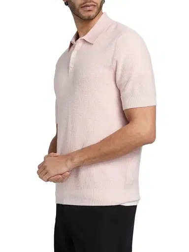 Vince Men's Textured Wool-Cotton-Blend Jacquard Polo Shirt - Paradise Classic Cream - Size XL | Thumbnail 4