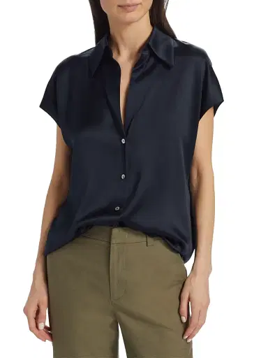 Vince Women's Cap-Sleeve Silk Blouse - Coastal - Size XXS | Thumbnail 3 Vince Women's Cap-Sleeve Silk Blouse - Coastal - Size XXS | Thumbnail 3