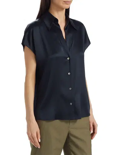 Vince Women's Cap-Sleeve Silk Blouse - Coastal - Size XXS | Thumbnail 4 Vince Women's Cap-Sleeve Silk Blouse - Coastal - Size XXS | Thumbnail 4