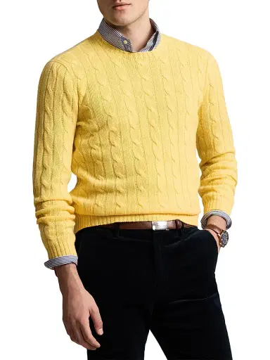 Polo Ralph Lauren Men's Cashmere Cable-Knit Sweater - Fall Yellow - Size XXL | Thumbnail 2