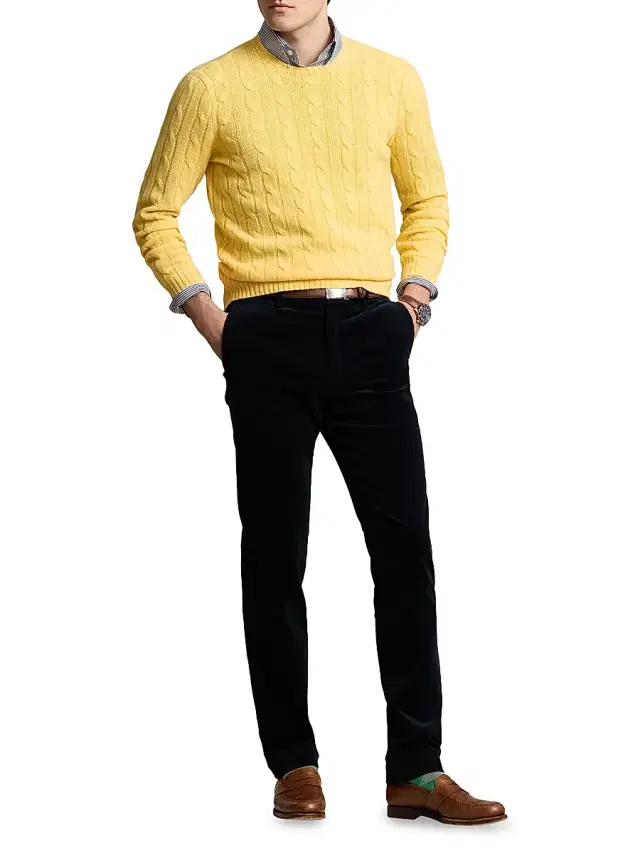 Polo Ralph Lauren Men's Cashmere Cable-Knit Sweater - Fall Yellow - Size XXL