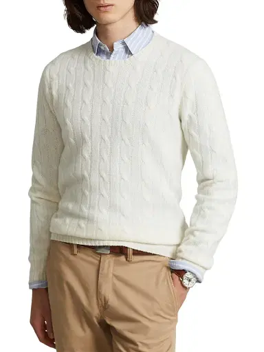 Polo Ralph Lauren Men's Cashmere Cable-Knit Sweater - Chic Cream - Size XXL | Thumbnail 3