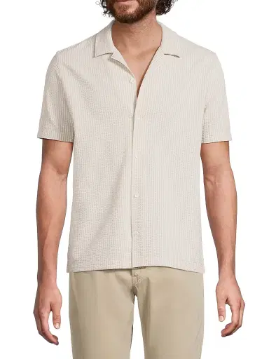 Vince Men's Striped Seersucker Stretch-Cotton Camp Shirt - Mineral Optic White - Size XXL | Thumbnail 3 Vince Men's Striped Seersucker Stretch-Cotton Camp Shirt - Mineral Optic White - Size XXL | Thumbnail 3