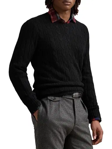 Polo Ralph Lauren Men's Cashmere Cable-Knit Sweater - Polo Black - Size XXL | Thumbnail 3