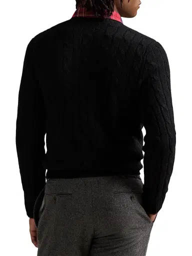Polo Ralph Lauren Men's Cashmere Cable-Knit Sweater - Polo Black - Size XXL | Thumbnail 4