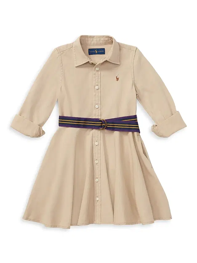 Little Girl's & Girl's Belted Chino Dress - Beige