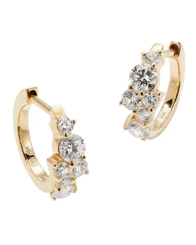 Cocktail 14k Gold Diamond Huggie Hoop Earrings