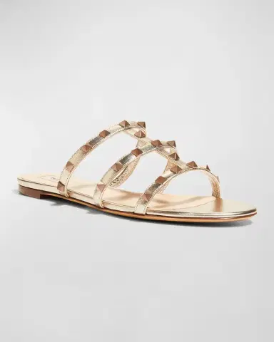 Valentino Garavani Rockstud Metallic City Flat Slide Sandals | Thumbnail 2