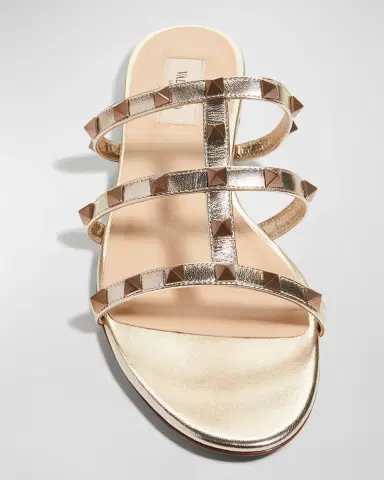 Valentino Garavani Rockstud Metallic City Flat Slide Sandals | Thumbnail 5