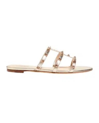 Valentino Garavani Rockstud Metallic City Flat Slide Sandals | Thumbnail 1