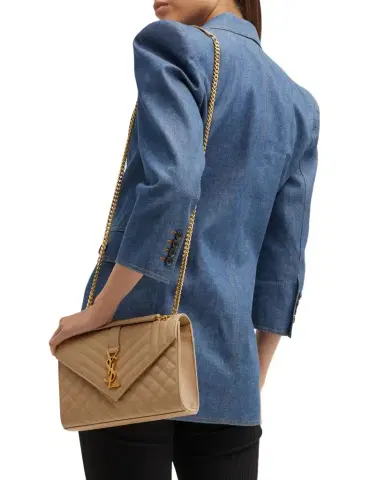 Saint Laurent Envelope Triquilt Medium YSL Shoulder Bag in Grained Leather | Thumbnail 1 Saint Laurent Envelope Triquilt Medium YSL Shoulder Bag in Grained Leather | Thumbnail 1