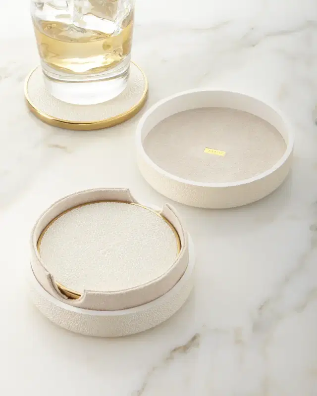 AERIN Faux Shagreen Coasters - Cream, Set of 4