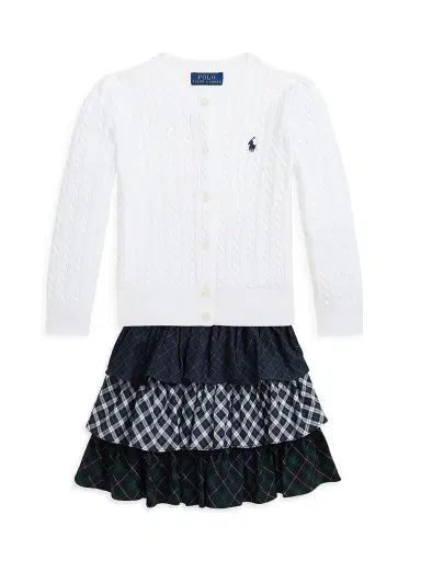 Polo Ralph Lauren Little Girl's & Girl's Cotton Cable-Knit Sweater - White Navy - Size 7 | Thumbnail 2