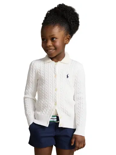 Polo Ralph Lauren Little Girl's & Girl's Cotton Cable-Knit Sweater - White Navy - Size 7 | Thumbnail 4