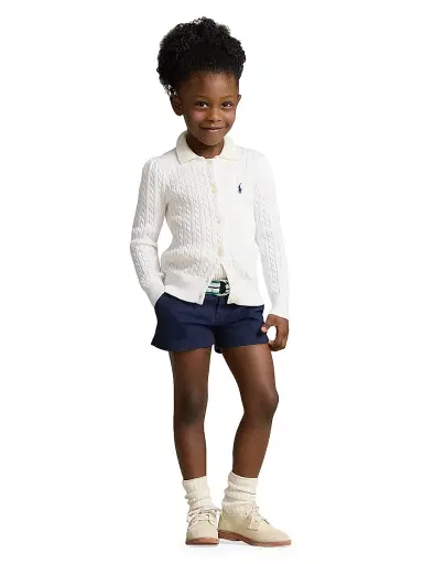 Polo Ralph Lauren Little Girl's & Girl's Cotton Cable-Knit Sweater - White Navy - Size 7 | Thumbnail 5