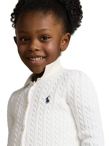 Polo Ralph Lauren Little Girl's & Girl's Cotton Cable-Knit Sweater - White Navy - Size 7 | Thumbnail 6