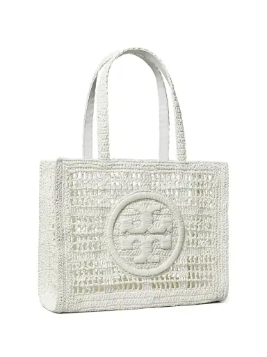 Tory Burch Women's Small Ella Crochet Straw Tote Bag - White | Thumbnail 3