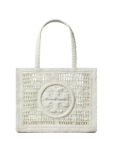Tory Burch Women's Small Ella Crochet Straw Tote Bag - White | Thumbnail 1
