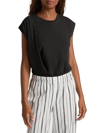 Vince Women's Draped Cotton Top - Black | Thumbnail 3