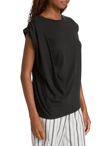 Vince Women's Draped Cotton Top - Black | Thumbnail 4