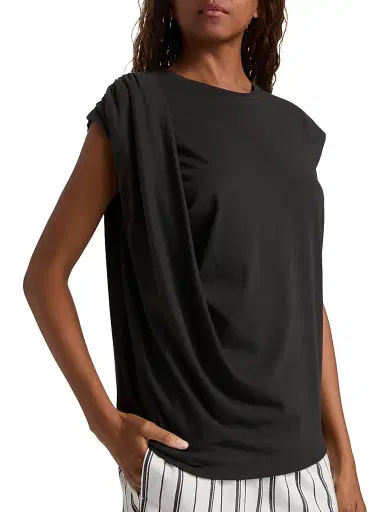 Vince Women's Draped Cotton Top - Black | Thumbnail 6