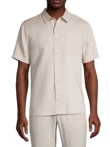 Vince Men's Linen Short-Sleeve Button-Front Shirt - Pumice Rock - Size XXL | Thumbnail 3 Vince Men's Linen Short-Sleeve Button-Front Shirt - Pumice Rock - Size XXL | Thumbnail 3