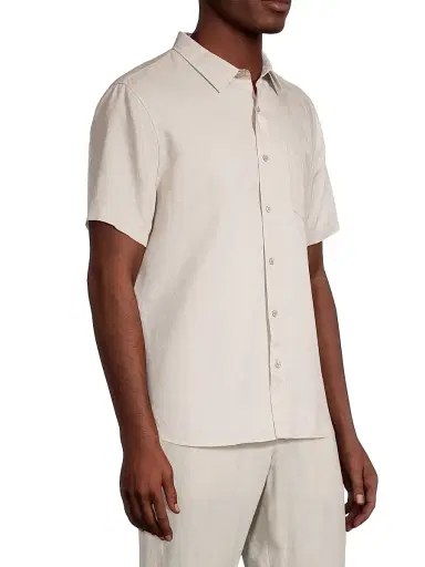 Vince Men's Linen Short-Sleeve Button-Front Shirt - Pumice Rock - Size XXL | Thumbnail 4 Vince Men's Linen Short-Sleeve Button-Front Shirt - Pumice Rock - Size XXL | Thumbnail 4